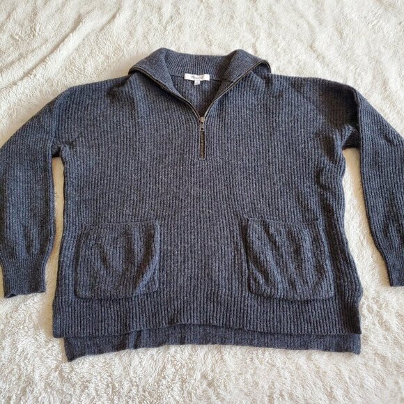 Madewell Slouchy Glenbrook Dark Gray Wool 1/4 Zip pockets knit‎ Sweater Women S - Picture 1 of 9